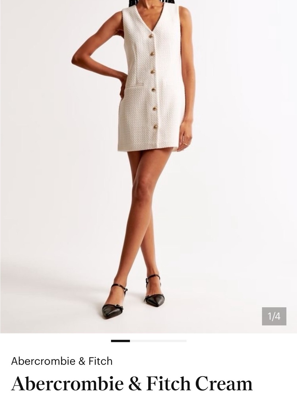 Abercrombie & Fitch Ivory Tweed Button-Front Mini Dress